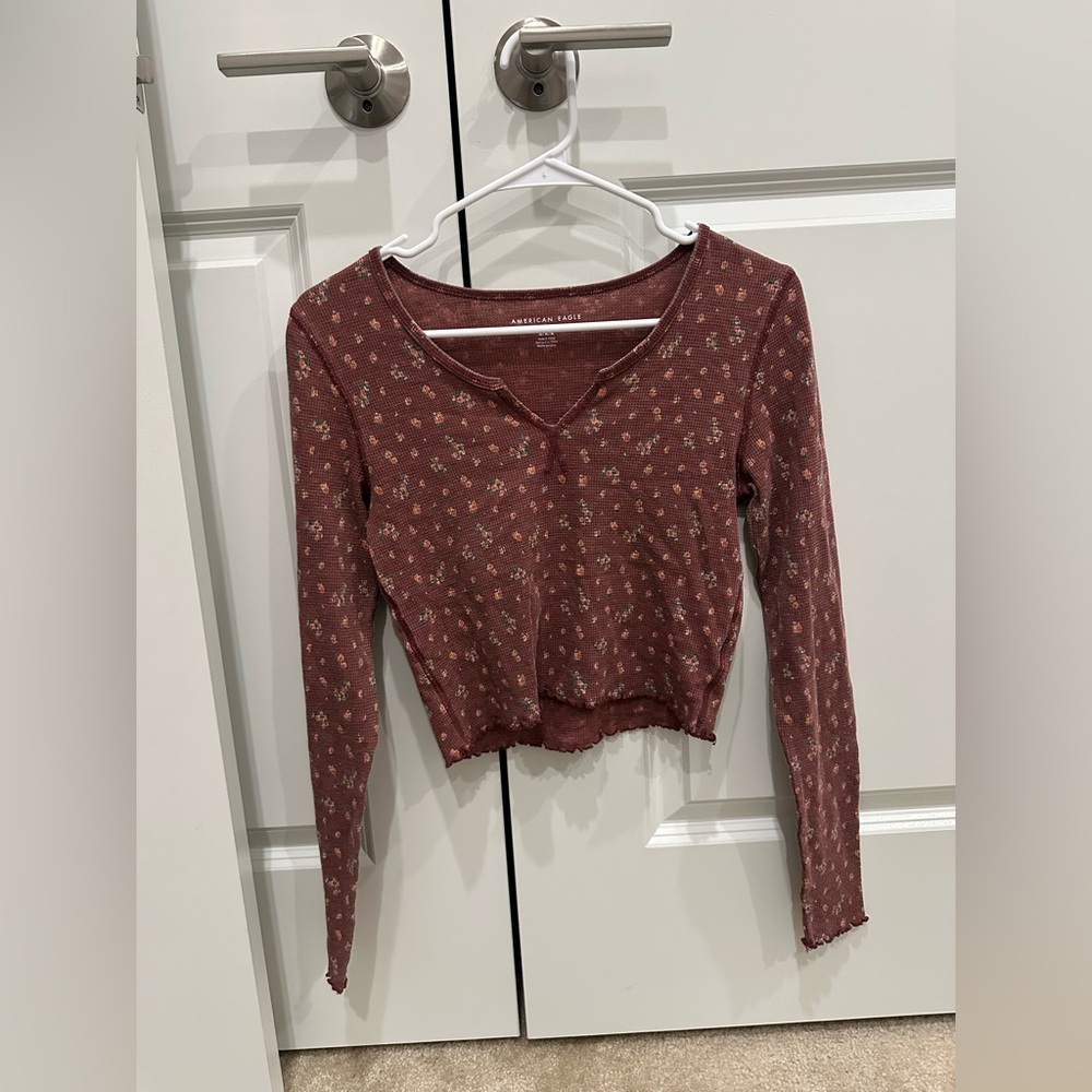 American Eagle Outfitters Burgundy Floral Blouse